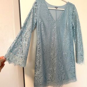 Baby blue lace bell sleeve dress
